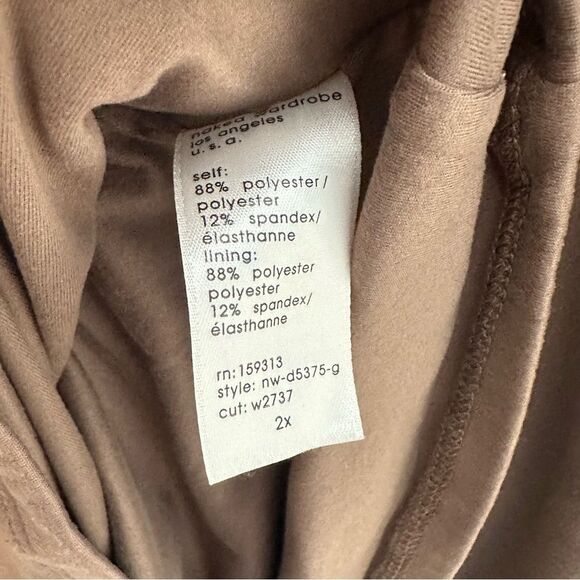 Naked Wardrobe Taupe V Neck Long Sleeve Midi Dress | 2X - Picture 6 of 6